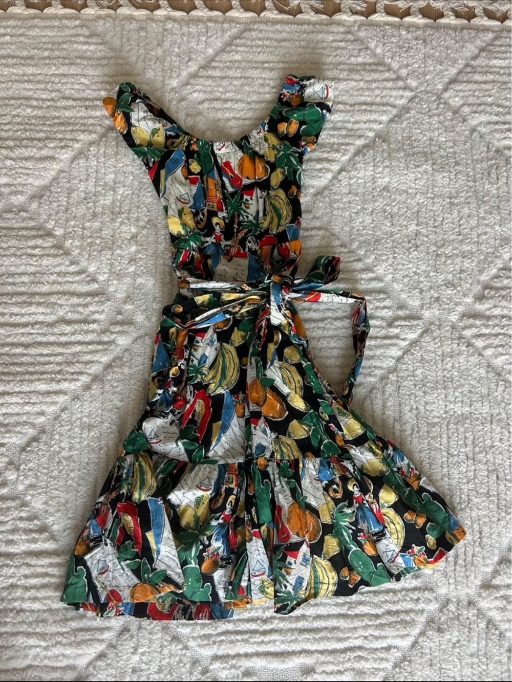 Women’s Multicolor Fruit Print Dress with Tie Waist